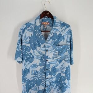 Caribbean Joe Let Go Tropical Classic Hawaiian Button-Up Shirt‎ Sky Blue Size L